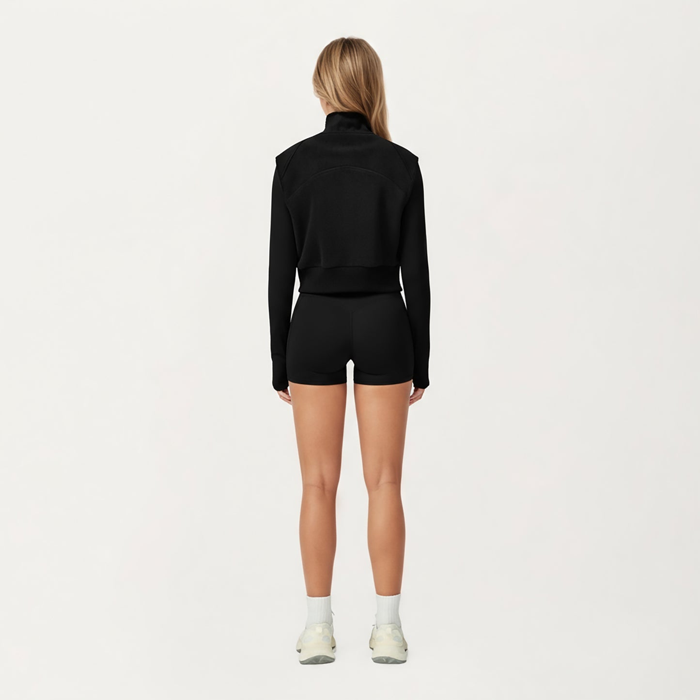 Cropped Zip Closure Vest with Stand Collar and Fitted Hem