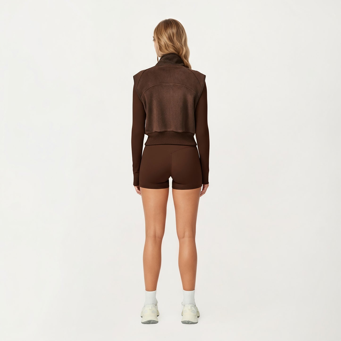 Cropped Zip Closure Vest with Stand Collar and Fitted Hem