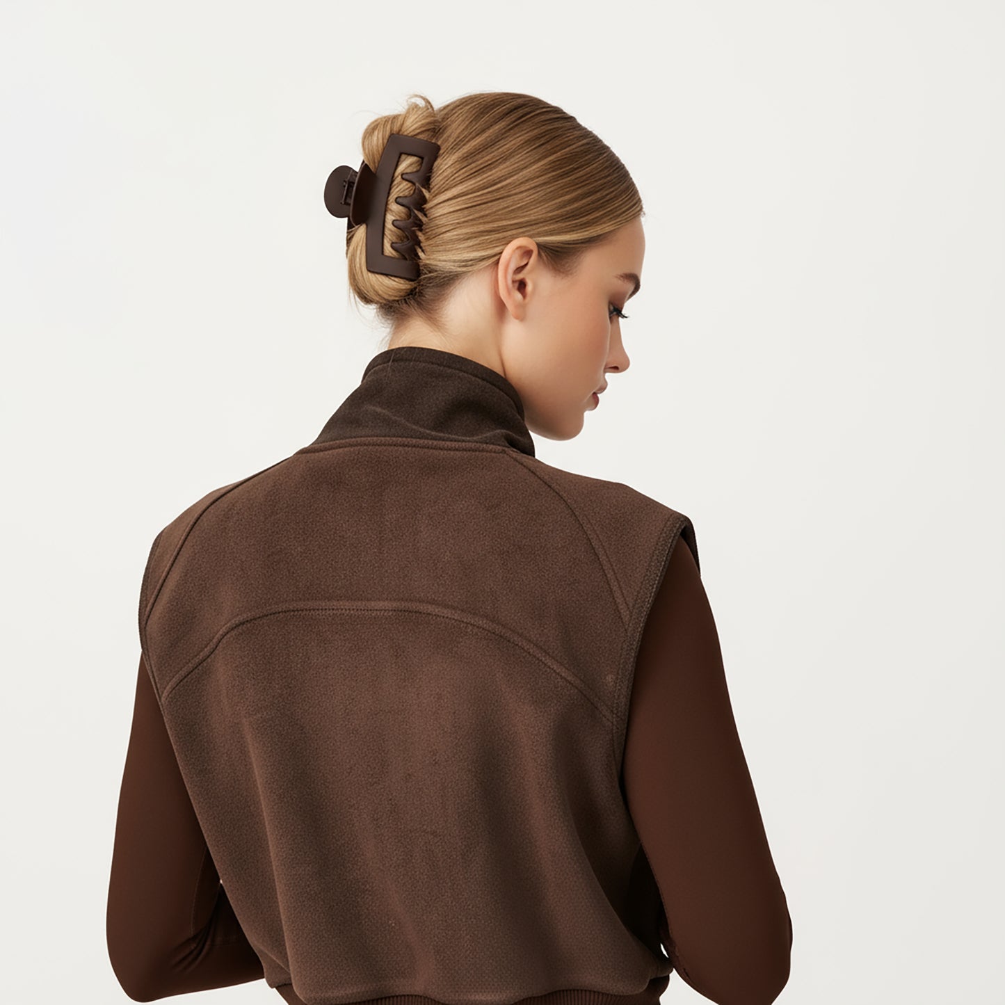 Cropped Zip Closure Vest with Stand Collar and Fitted Hem