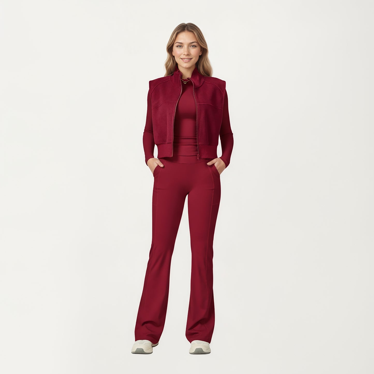 Cropped Zip Closure Vest with Stand Collar and Fitted Hem