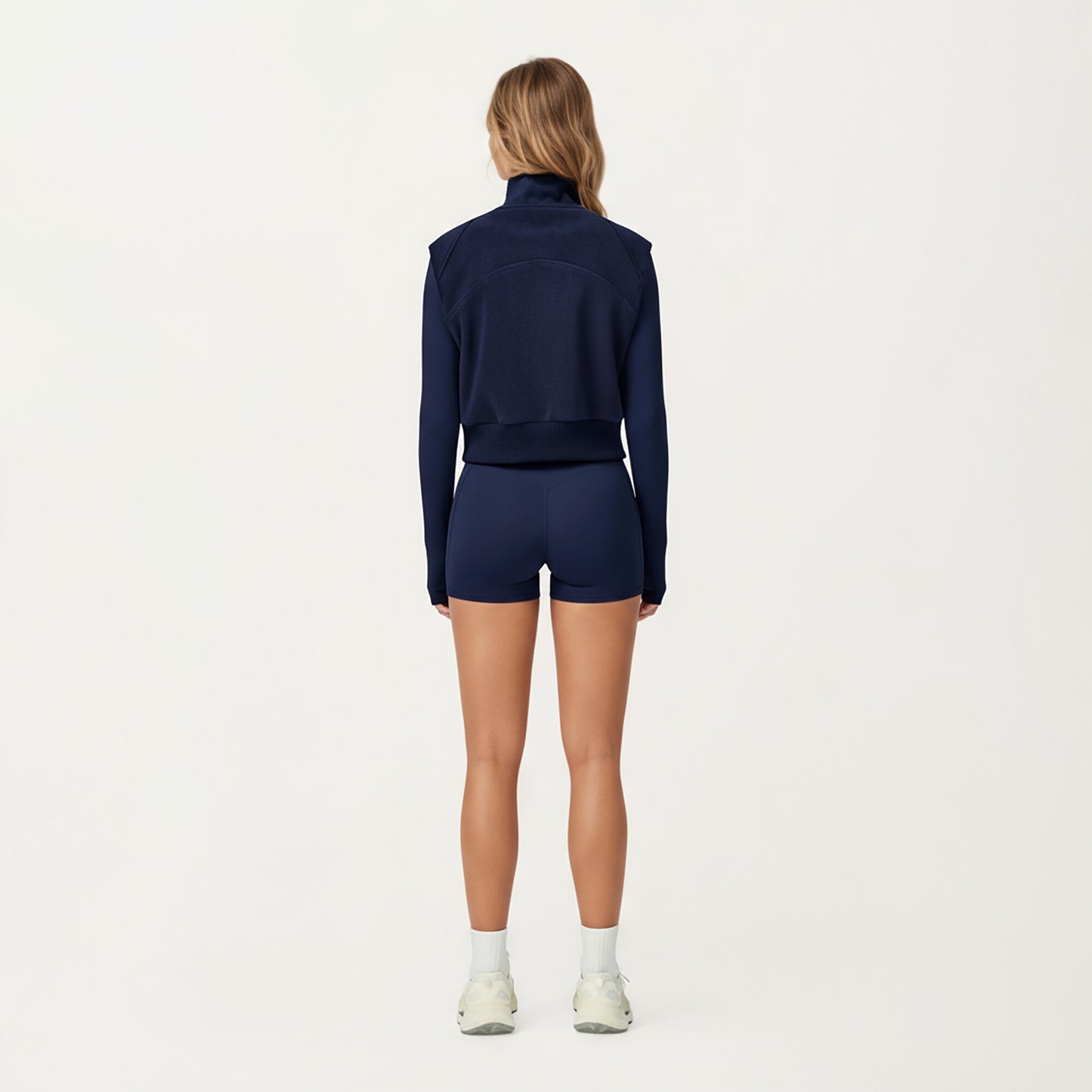 Cropped Zip Closure Vest with Stand Collar and Fitted Hem