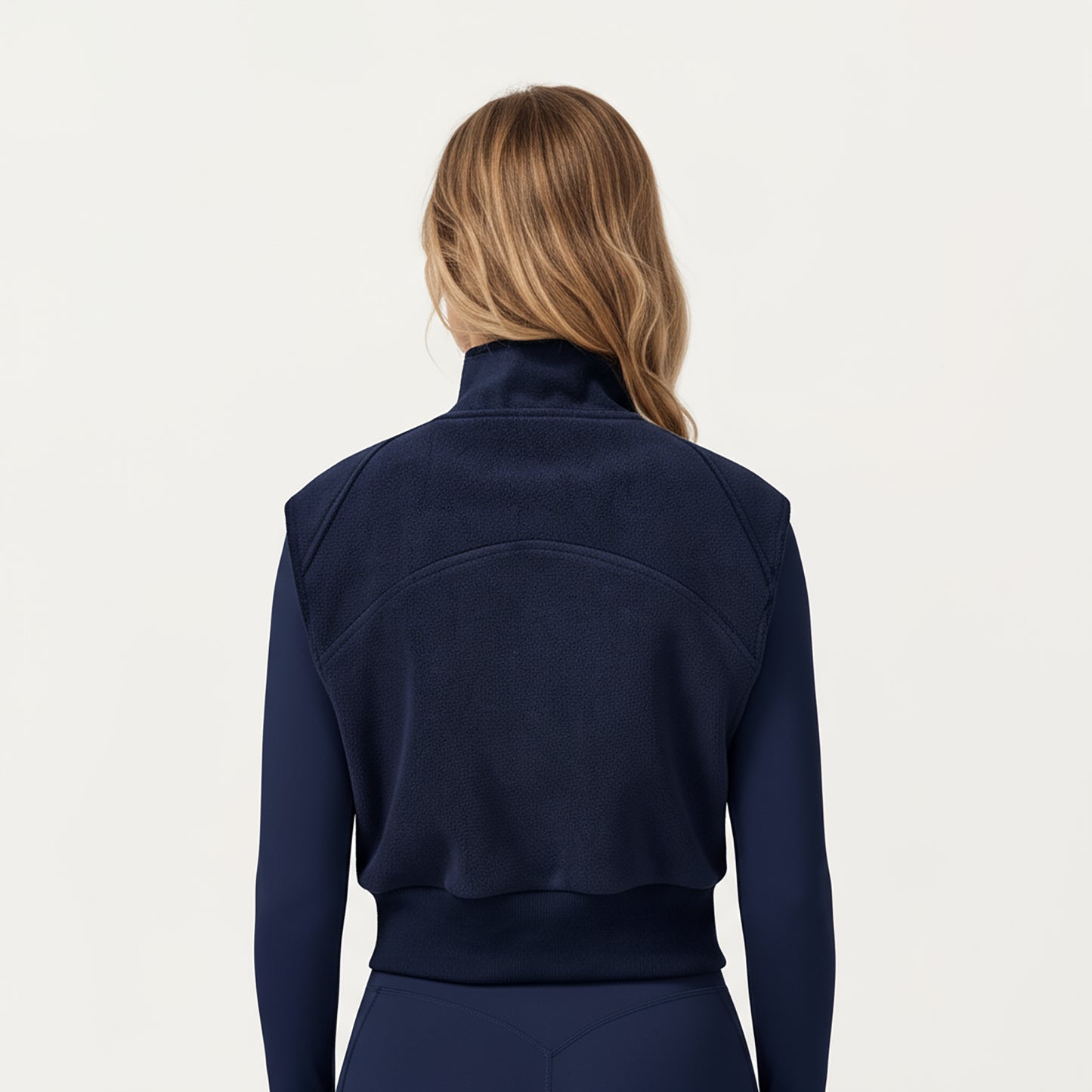 Cropped Zip Closure Vest with Stand Collar and Fitted Hem