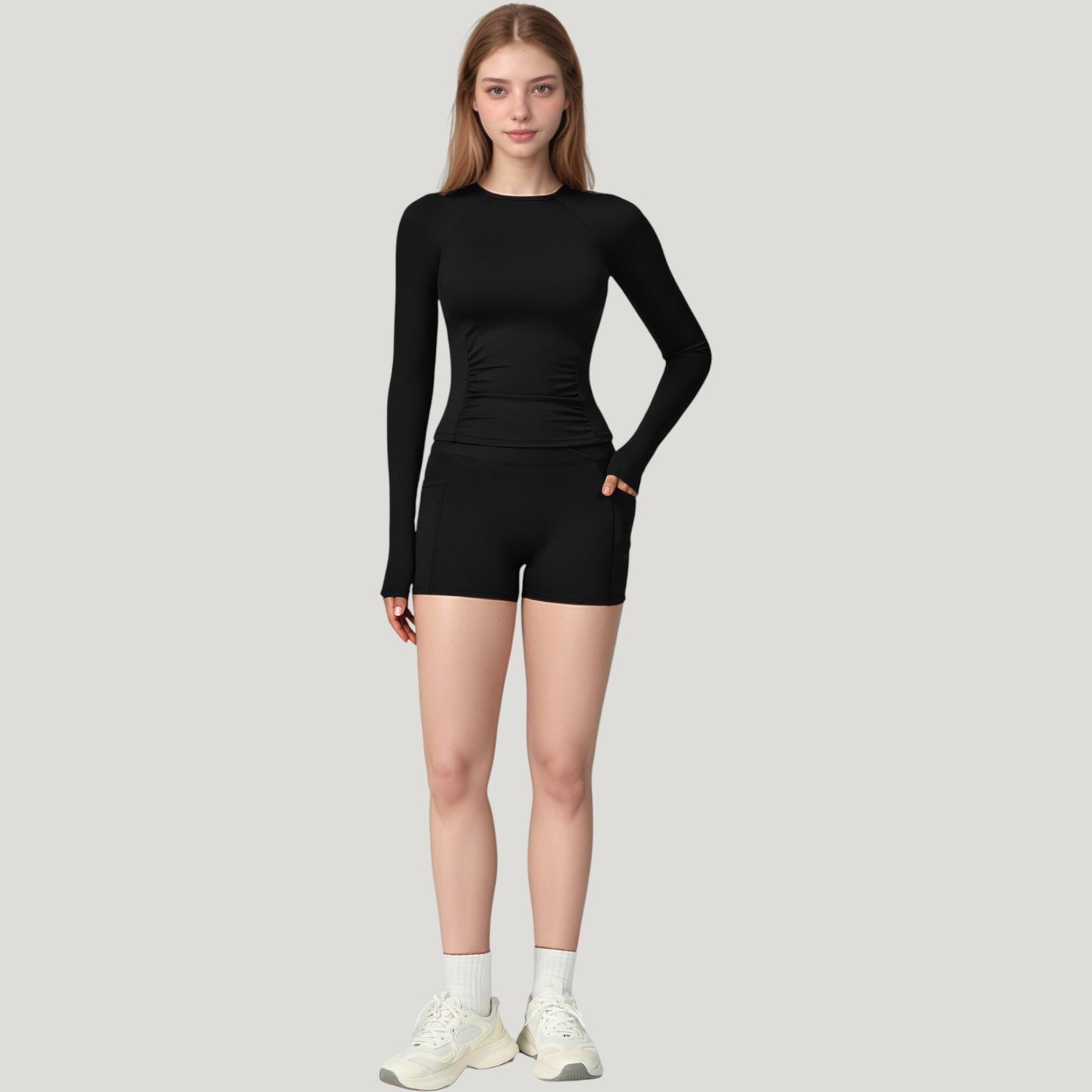 Long Sleeve Crew Neck Activewear Top with Streamlined Fit and Lightweight Stretch Performance Fabric