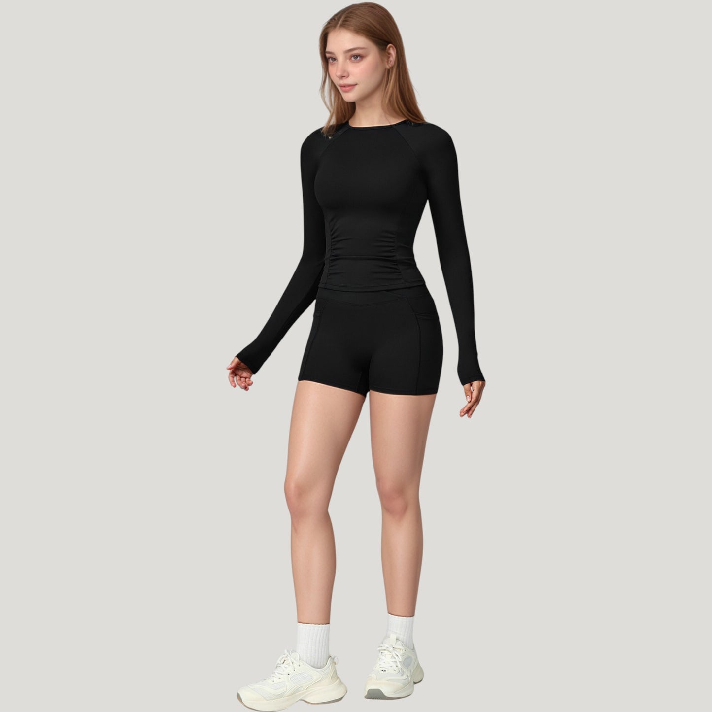Long Sleeve Crew Neck Activewear Top with Streamlined Fit and Lightweight Stretch Performance Fabric