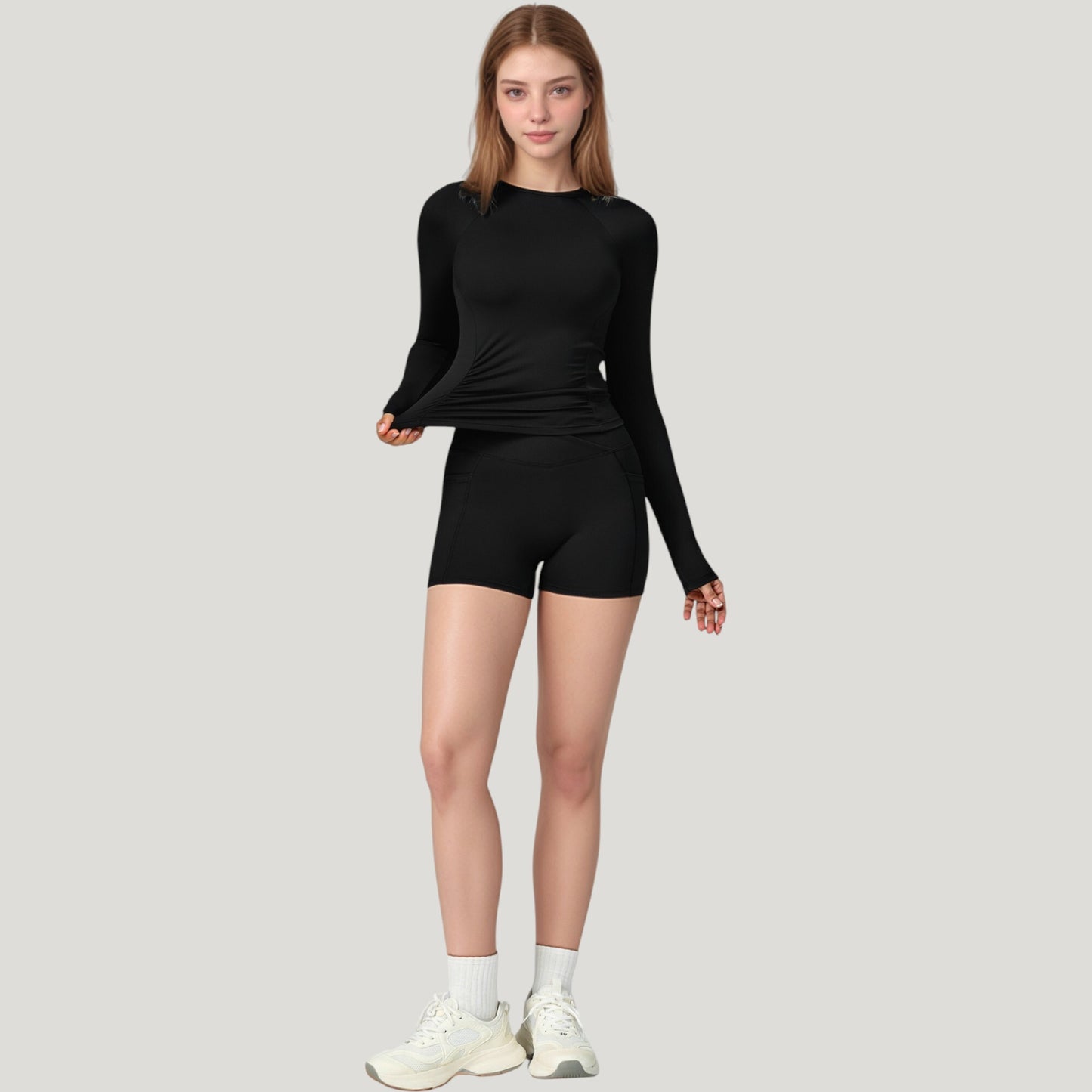 Long Sleeve Crew Neck Activewear Top with Streamlined Fit and Lightweight Stretch Performance Fabric