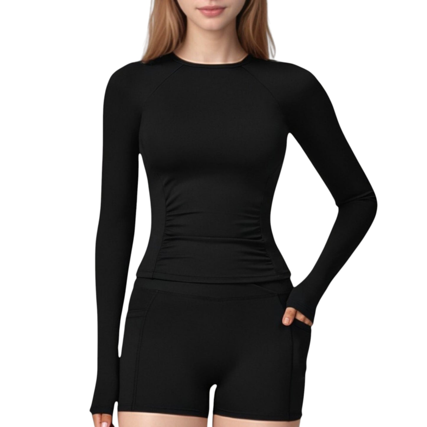 Long Sleeve Crew Neck Activewear Top with Streamlined Fit and Lightweight Stretch Performance Fabric