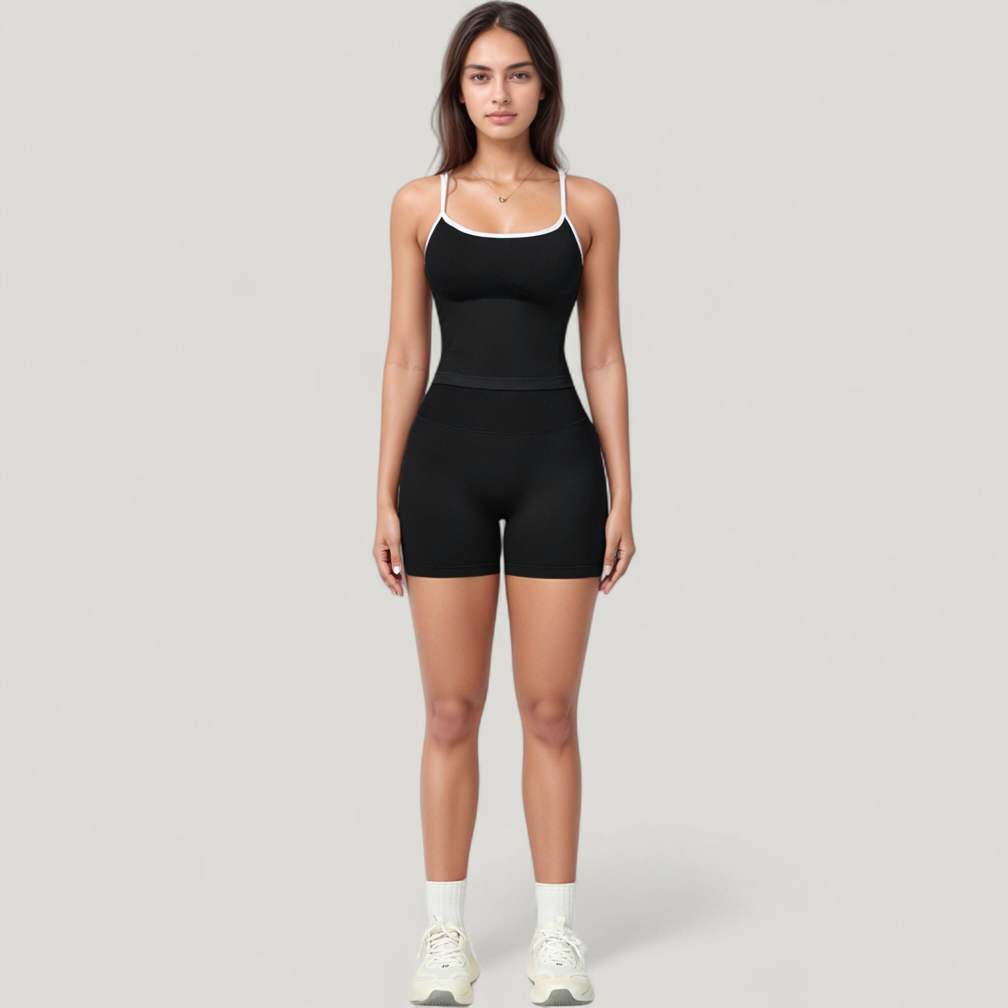 Seamless Activewear Tank Top with Adjustable Spaghetti Straps and Fitted Contour Design