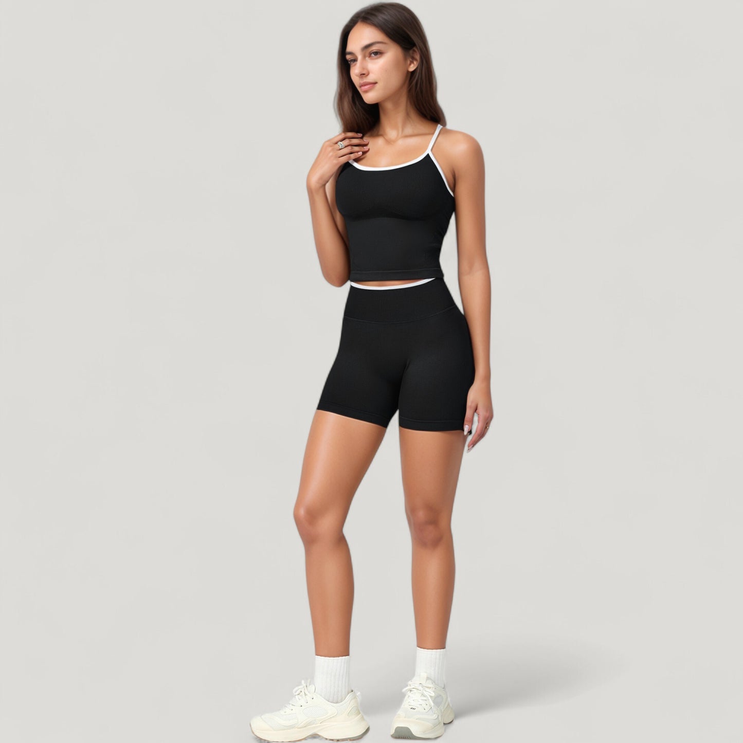 Seamless Activewear Tank Top with Adjustable Spaghetti Straps and Fitted Contour Design