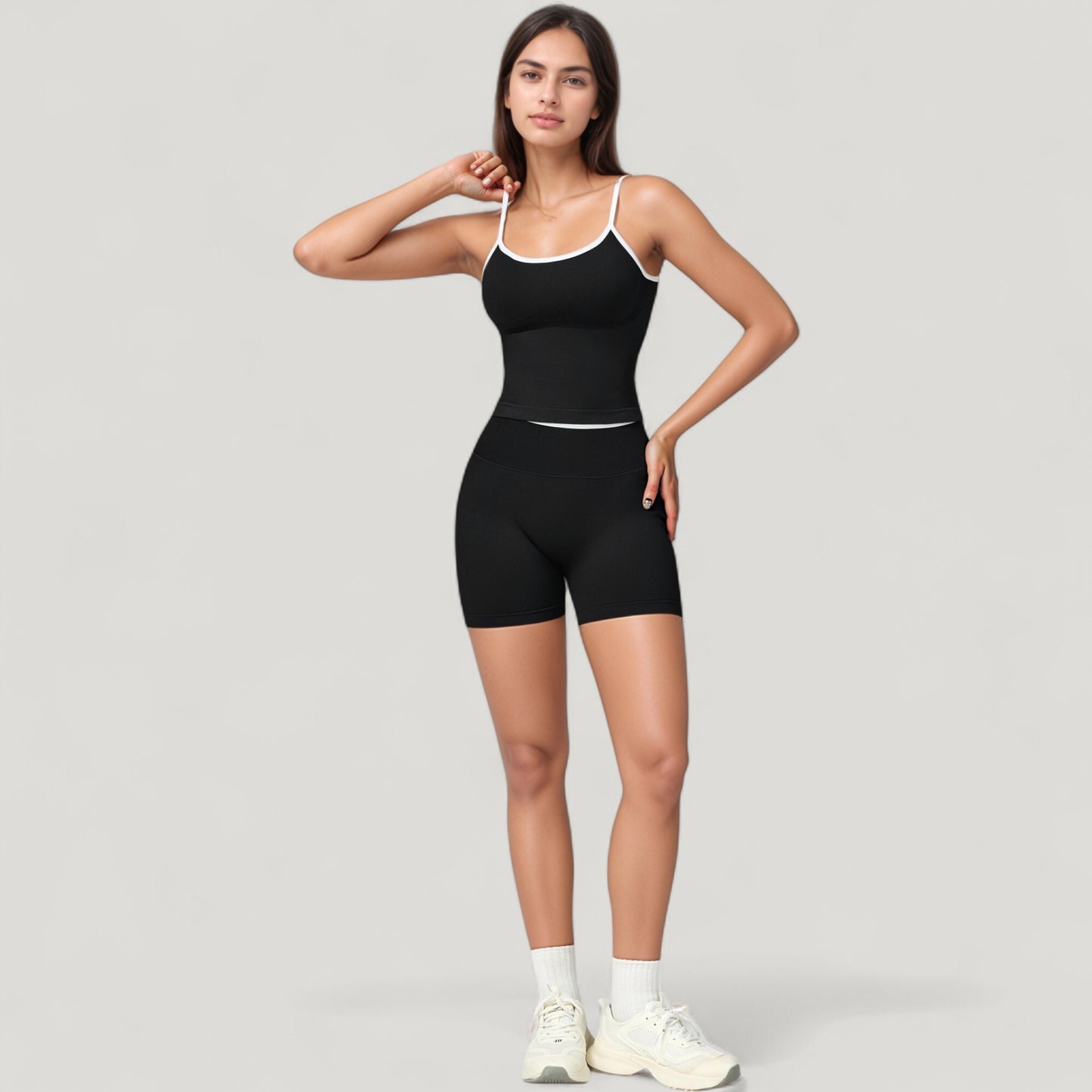 Seamless Activewear Tank Top with Adjustable Spaghetti Straps and Fitted Contour Design