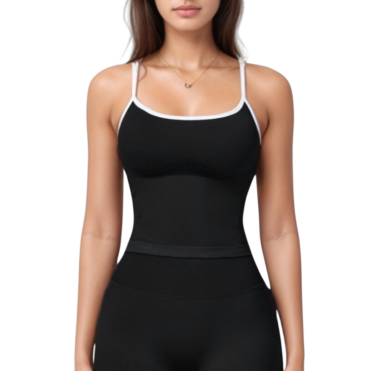 Seamless Activewear Tank Top with Adjustable Spaghetti Straps and Fitted Contour Design