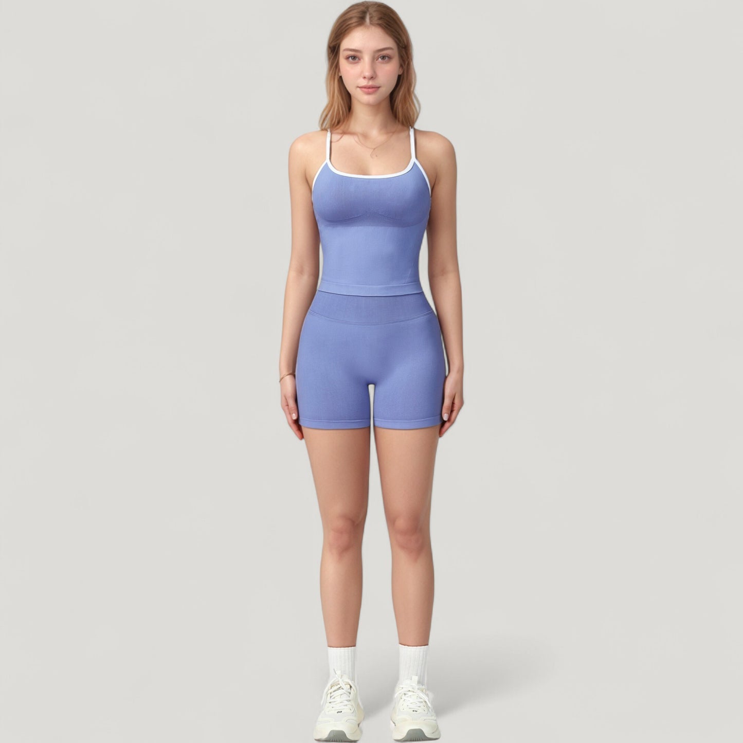 Seamless Activewear Tank Top with Adjustable Spaghetti Straps and Fitted Contour Design