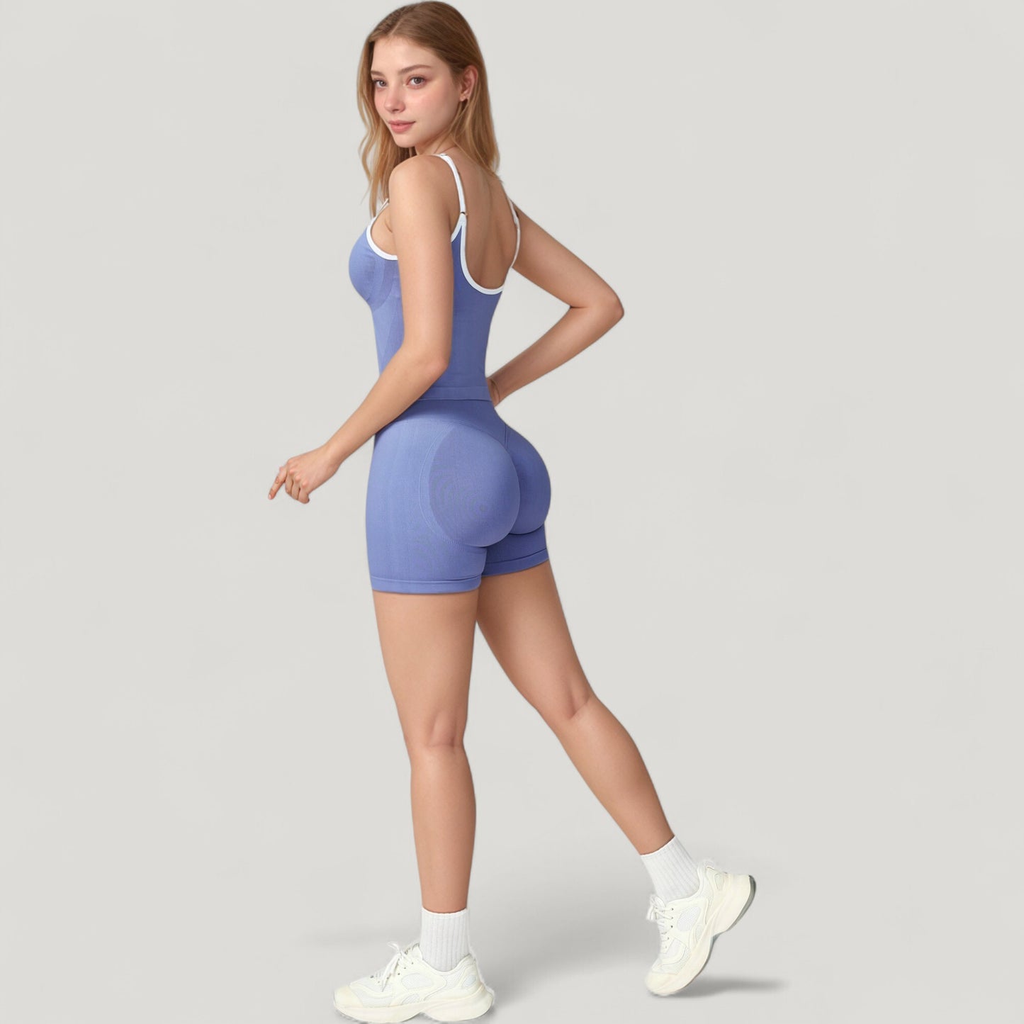 Seamless Activewear Tank Top with Adjustable Spaghetti Straps and Fitted Contour Design