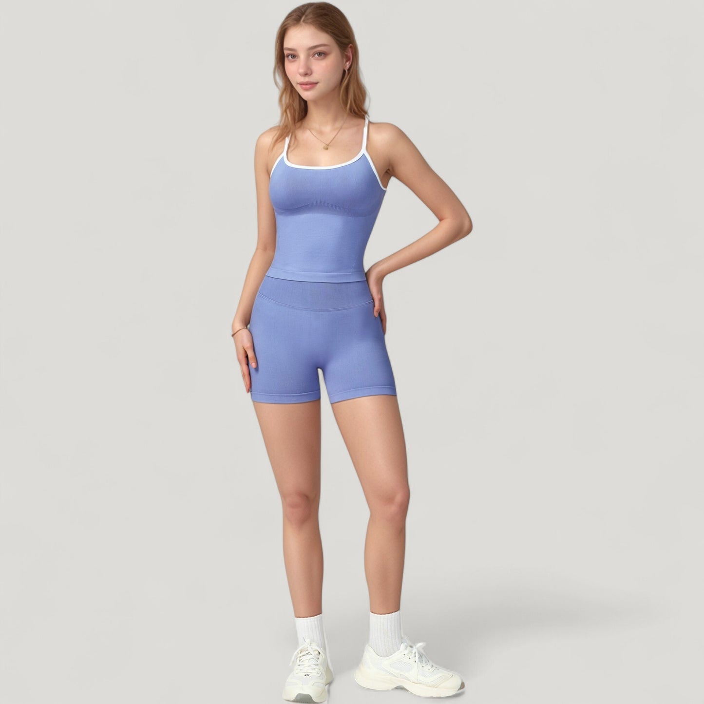 Seamless Activewear Tank Top with Adjustable Spaghetti Straps and Fitted Contour Design