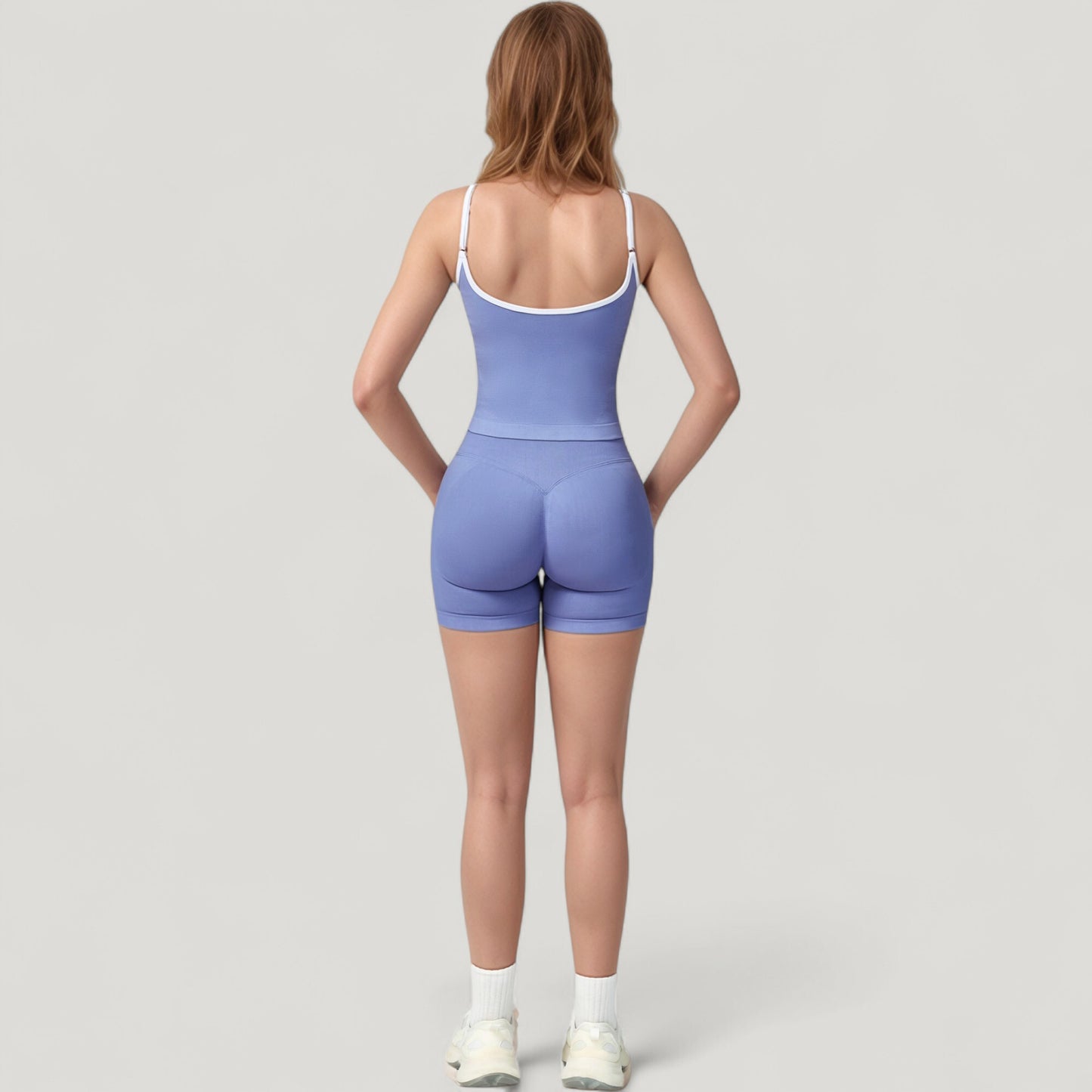 Seamless Activewear Tank Top with Adjustable Spaghetti Straps and Fitted Contour Design