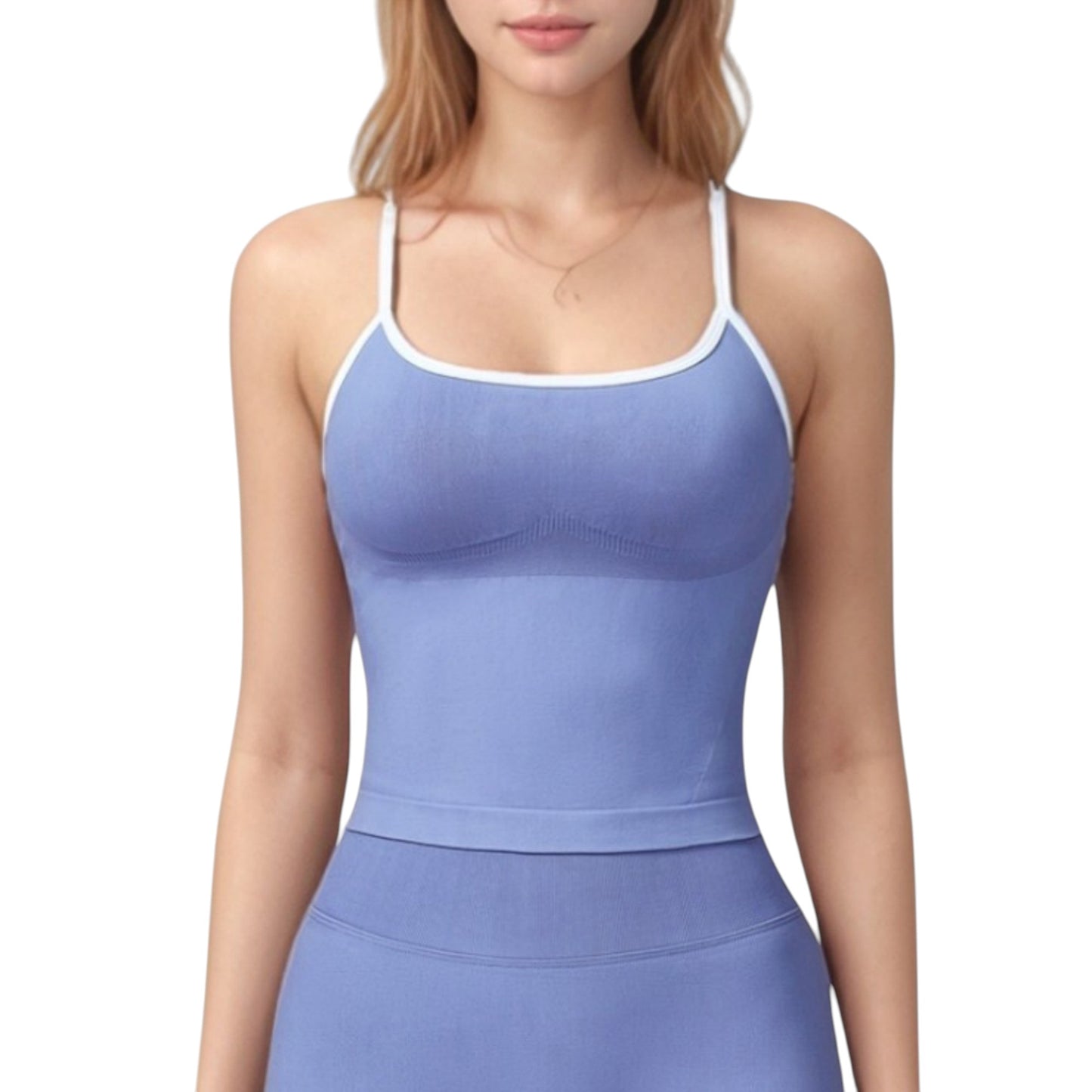 Seamless Activewear Tank Top with Adjustable Spaghetti Straps and Fitted Contour Design