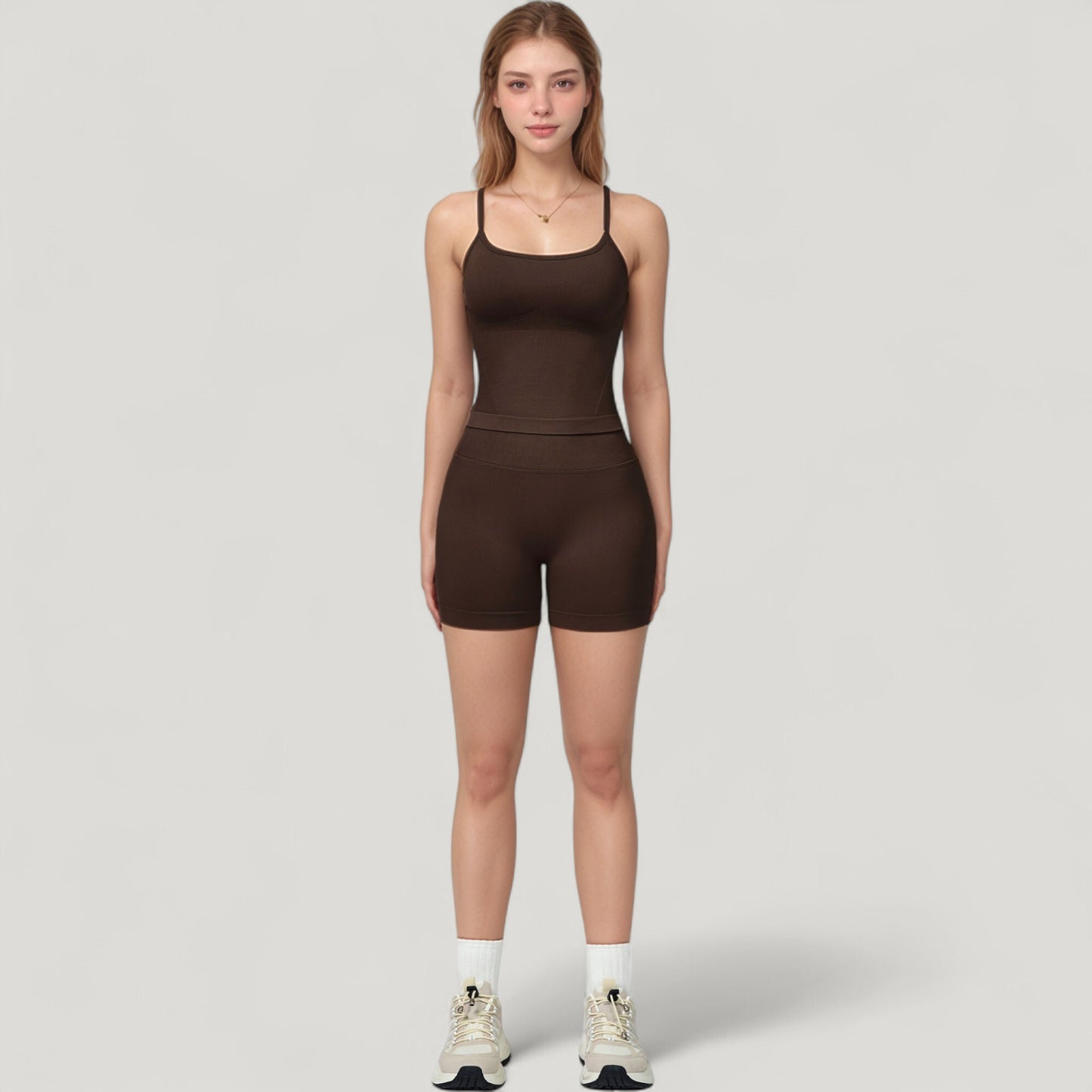 Seamless Activewear Tank Top with Adjustable Spaghetti Straps and Fitted Contour Design
