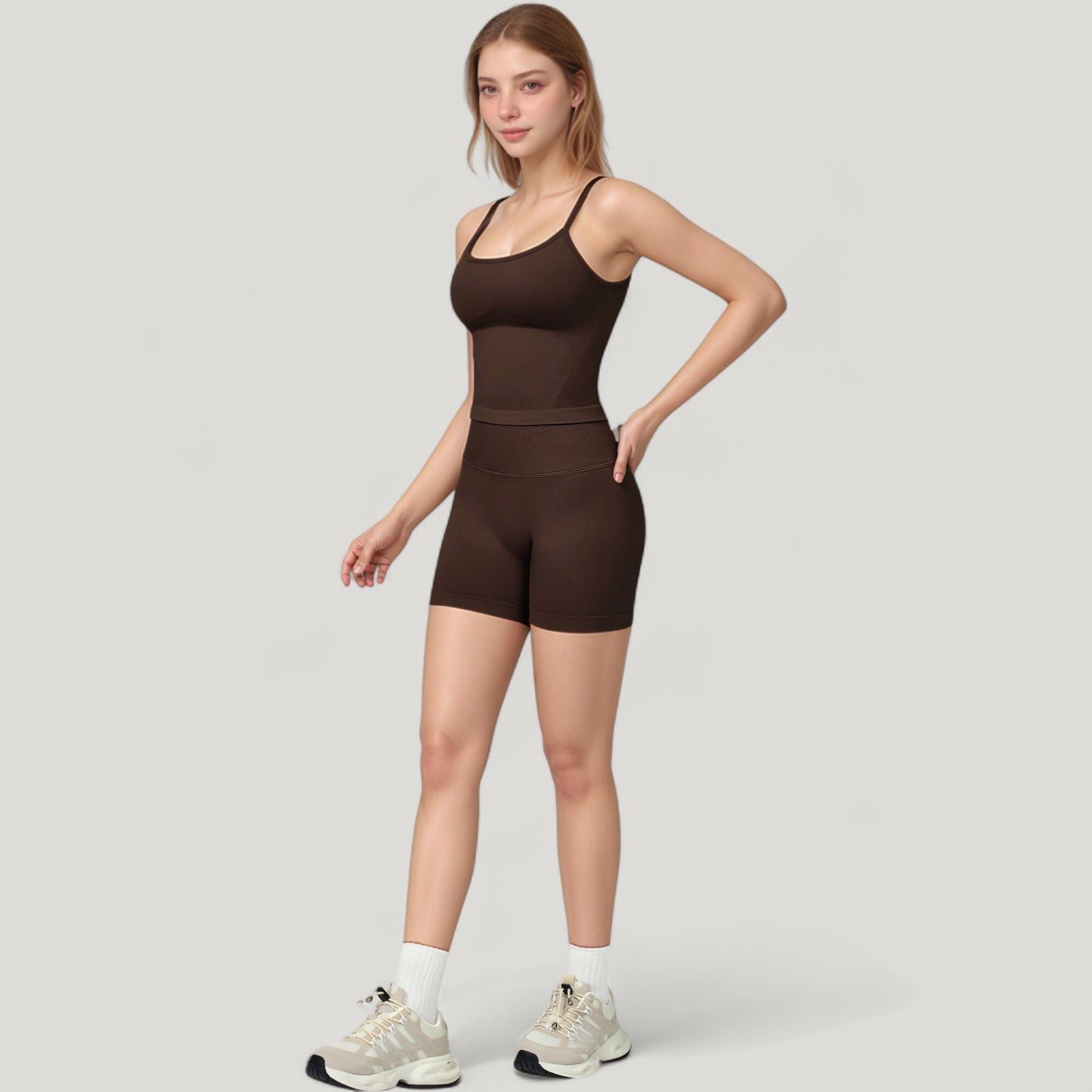 Seamless Activewear Tank Top with Adjustable Spaghetti Straps and Fitted Contour Design