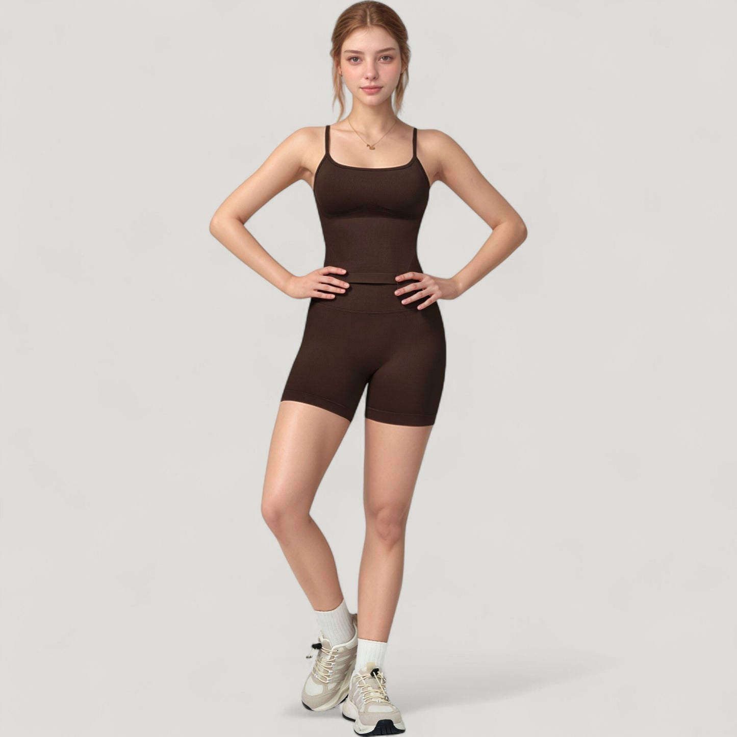 Seamless Activewear Tank Top with Adjustable Spaghetti Straps and Fitted Contour Design