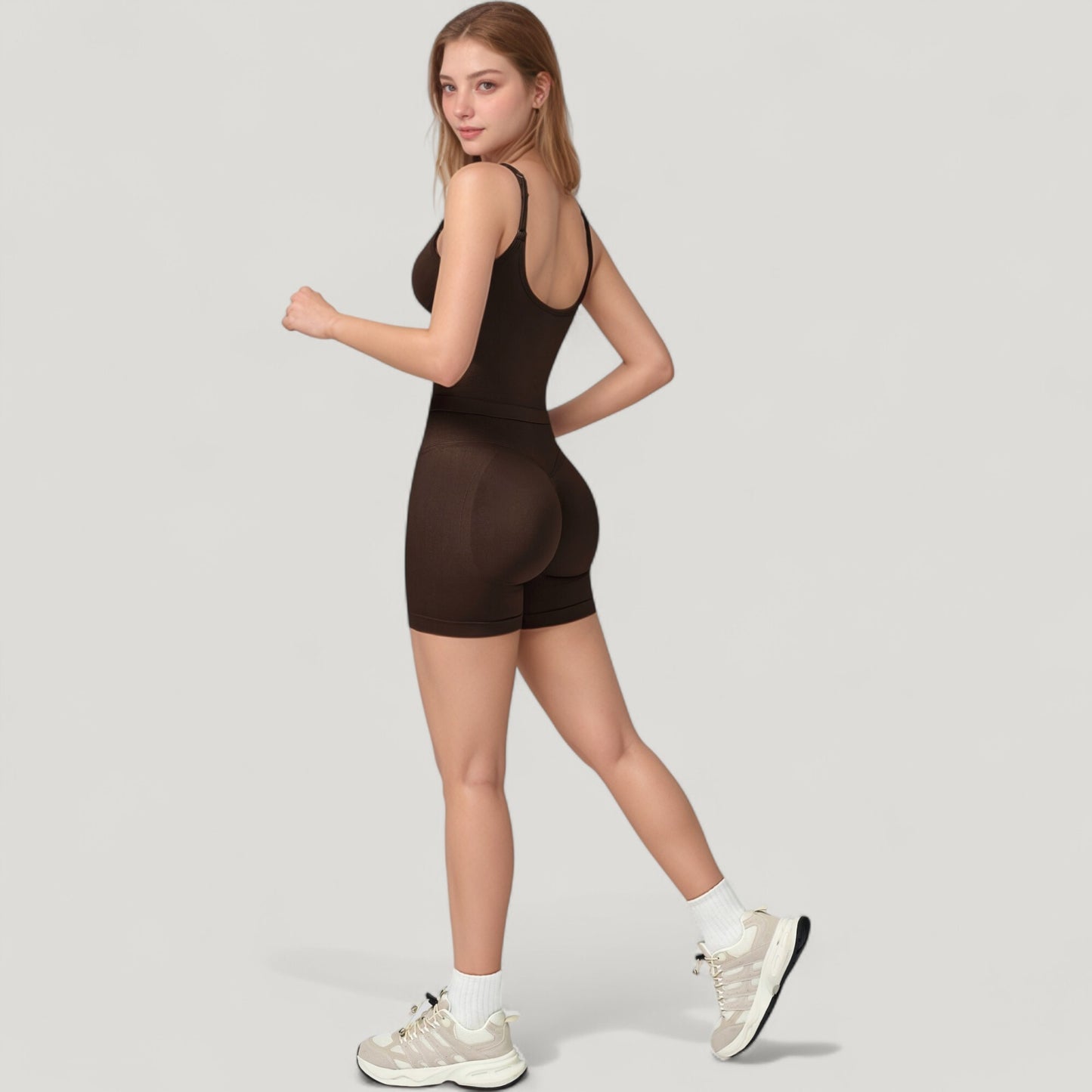 Seamless Activewear Tank Top with Adjustable Spaghetti Straps and Fitted Contour Design