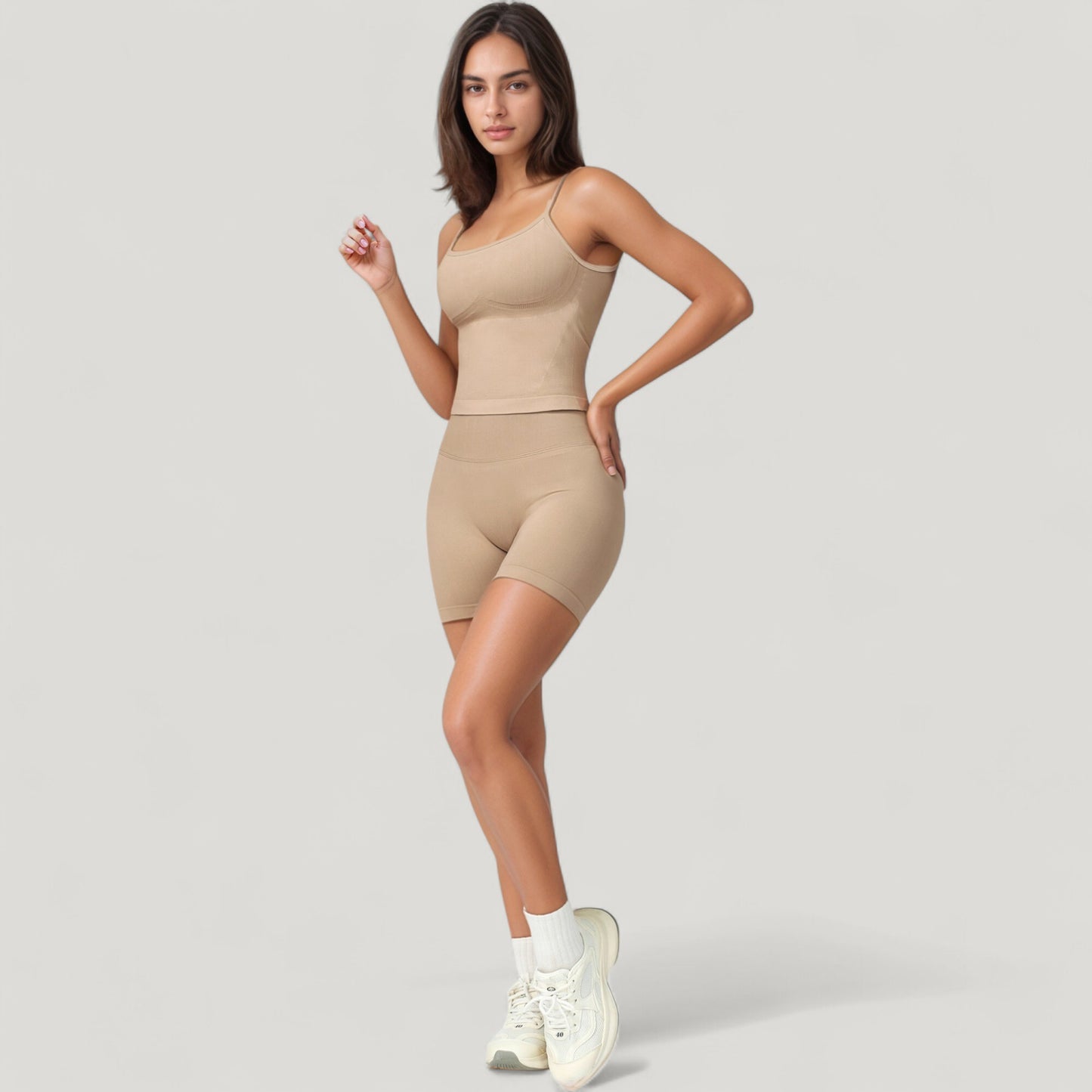 Seamless Activewear Tank Top with Adjustable Spaghetti Straps and Fitted Contour Design