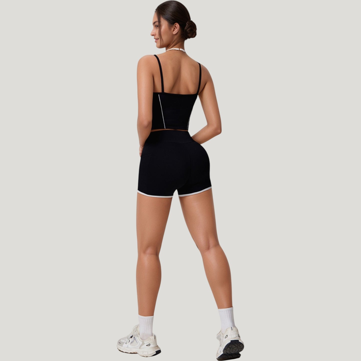 Double Strap Square Neck Activewear Crop Top with Contrast Trim and Streamlined Athletic Fit