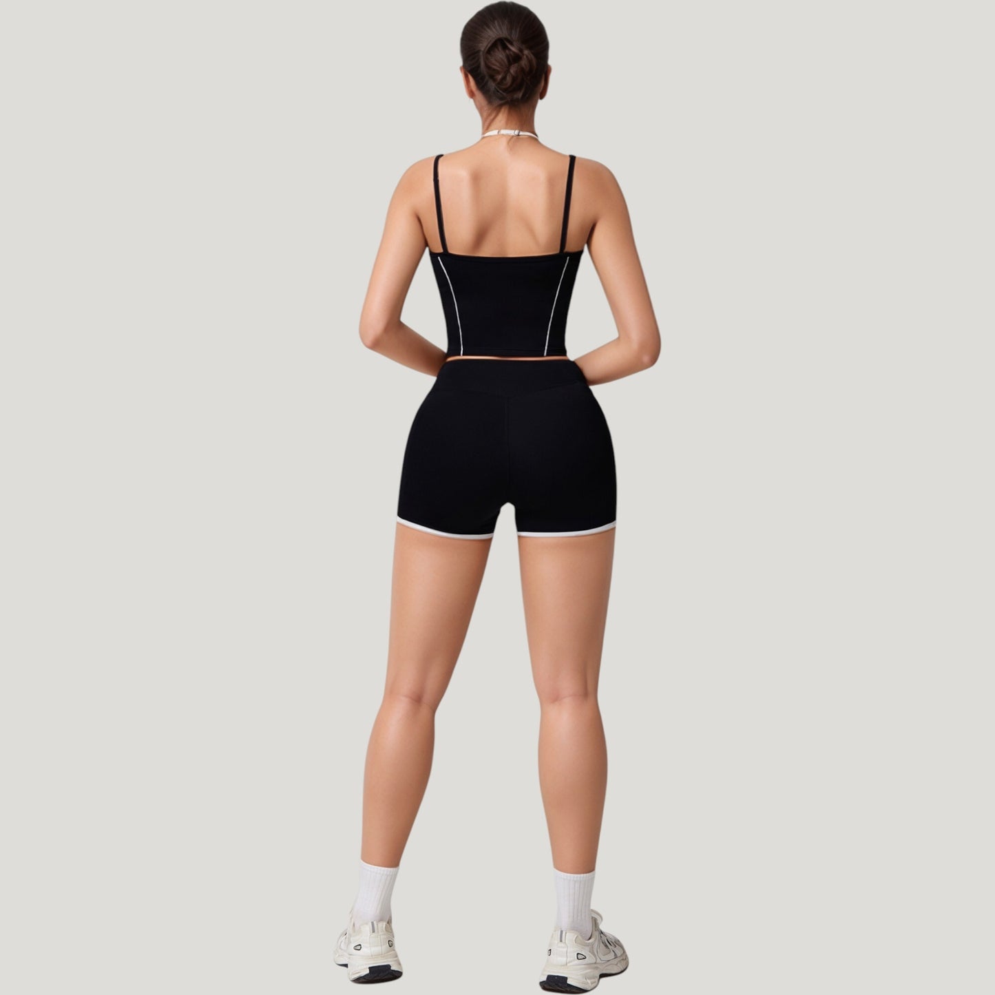 Double Strap Square Neck Activewear Crop Top with Contrast Trim and Streamlined Athletic Fit