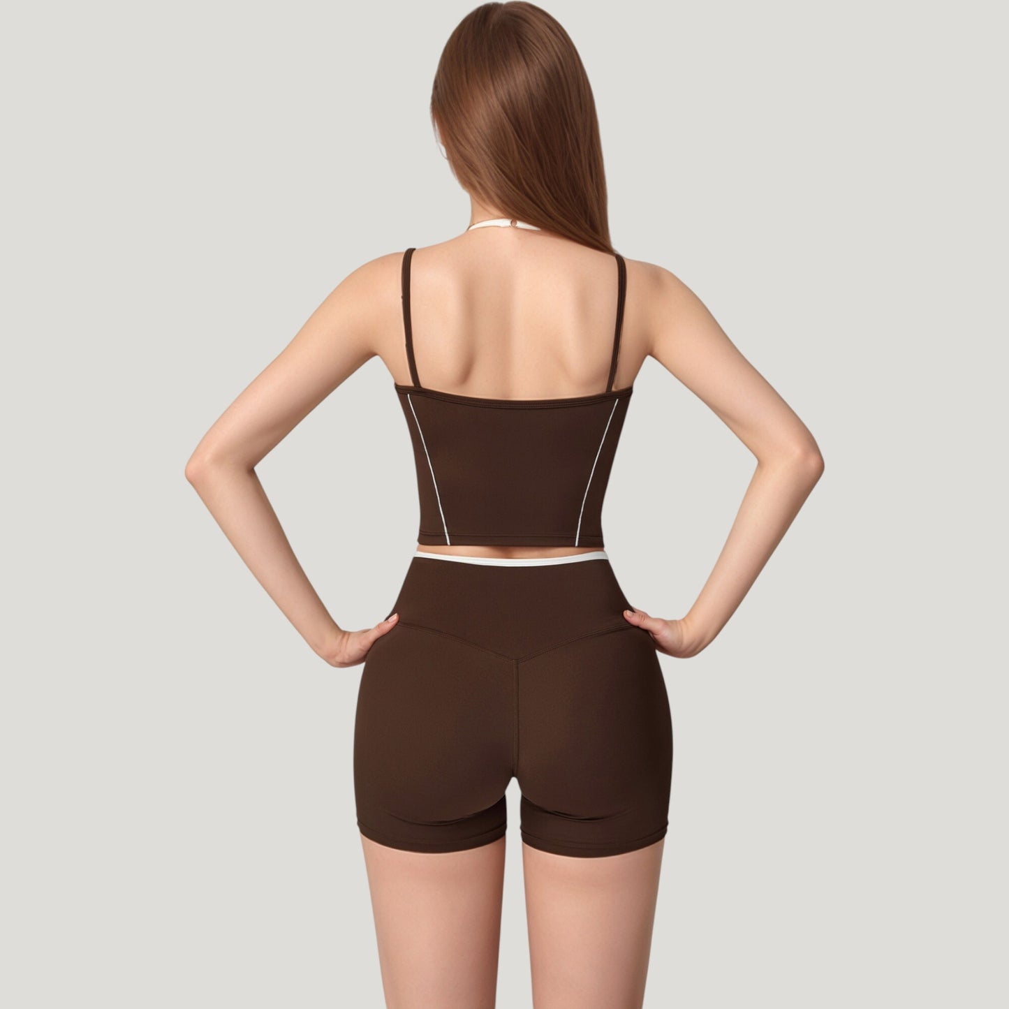 Double Strap Square Neck Activewear Crop Top with Contrast Trim and Streamlined Athletic Fit