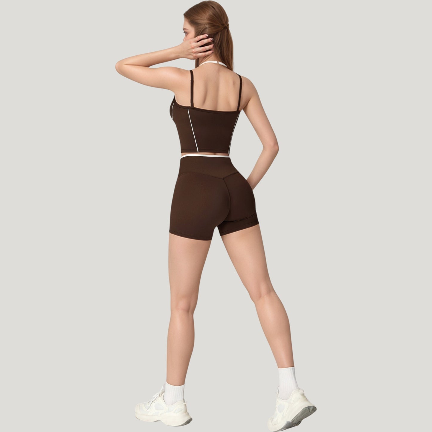 Double Strap Square Neck Activewear Crop Top with Contrast Trim and Streamlined Athletic Fit