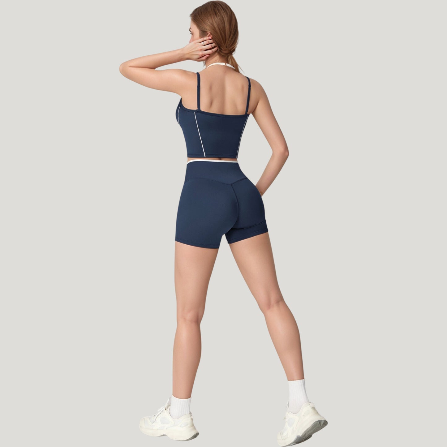 Double Strap Square Neck Activewear Crop Top with Contrast Trim and Streamlined Athletic Fit