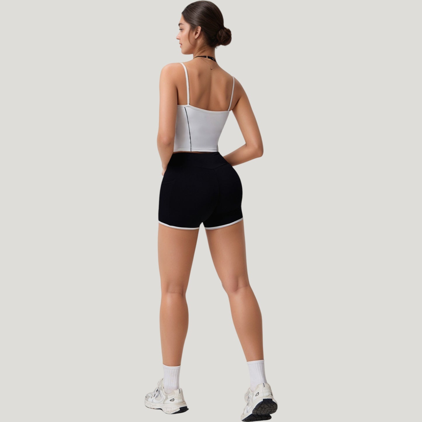 Double Strap Square Neck Activewear Crop Top with Contrast Trim and Streamlined Athletic Fit
