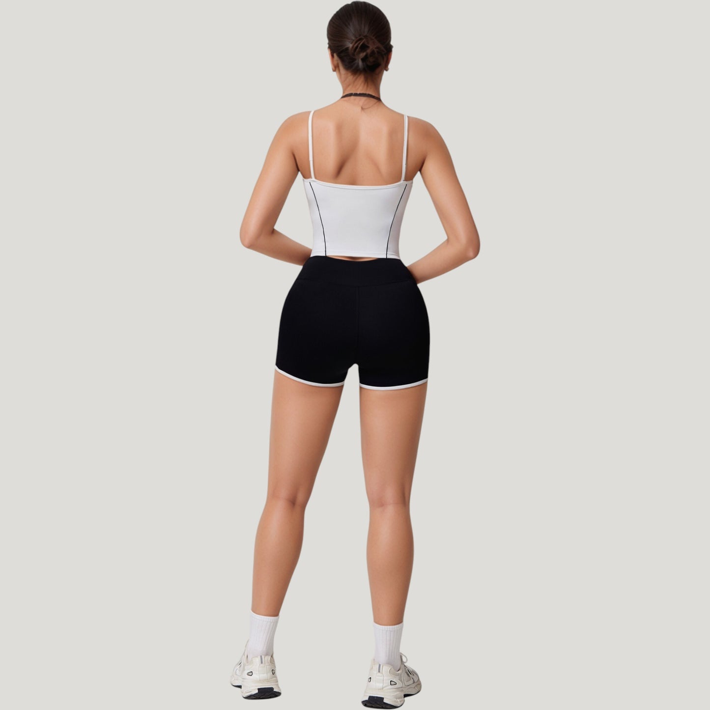 Double Strap Square Neck Activewear Crop Top with Contrast Trim and Streamlined Athletic Fit