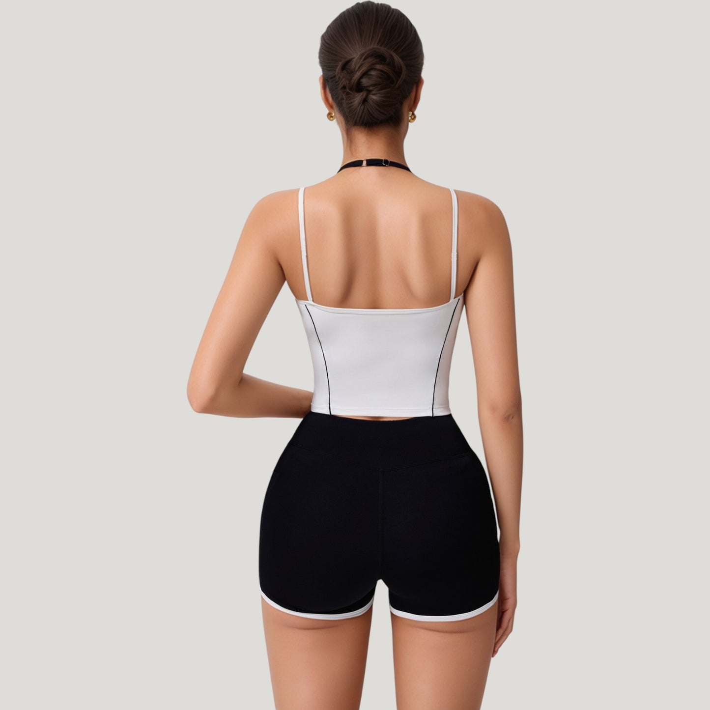 Double Strap Square Neck Activewear Crop Top with Contrast Trim and Streamlined Athletic Fit