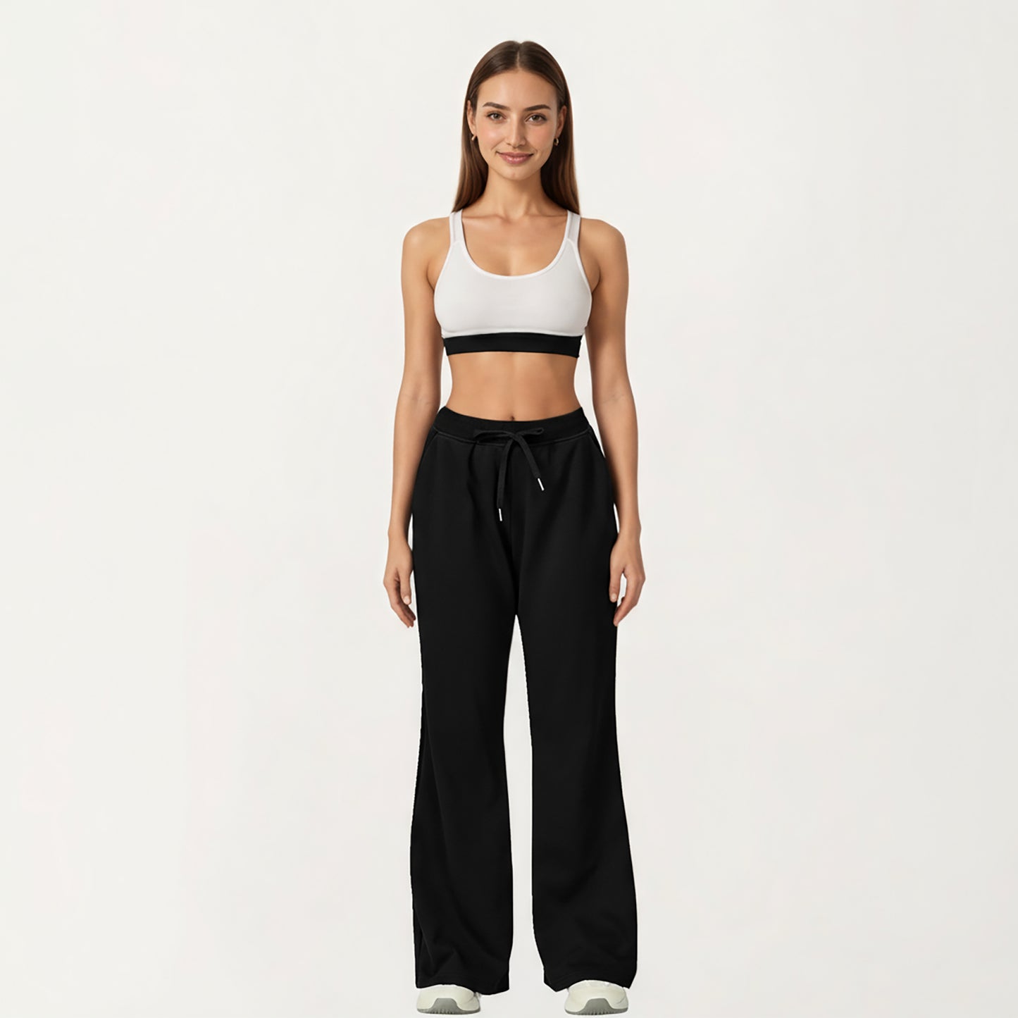 Wide Leg High Waist Drawstring Pants with Relaxed Fit and Soft Stretch Fabric
