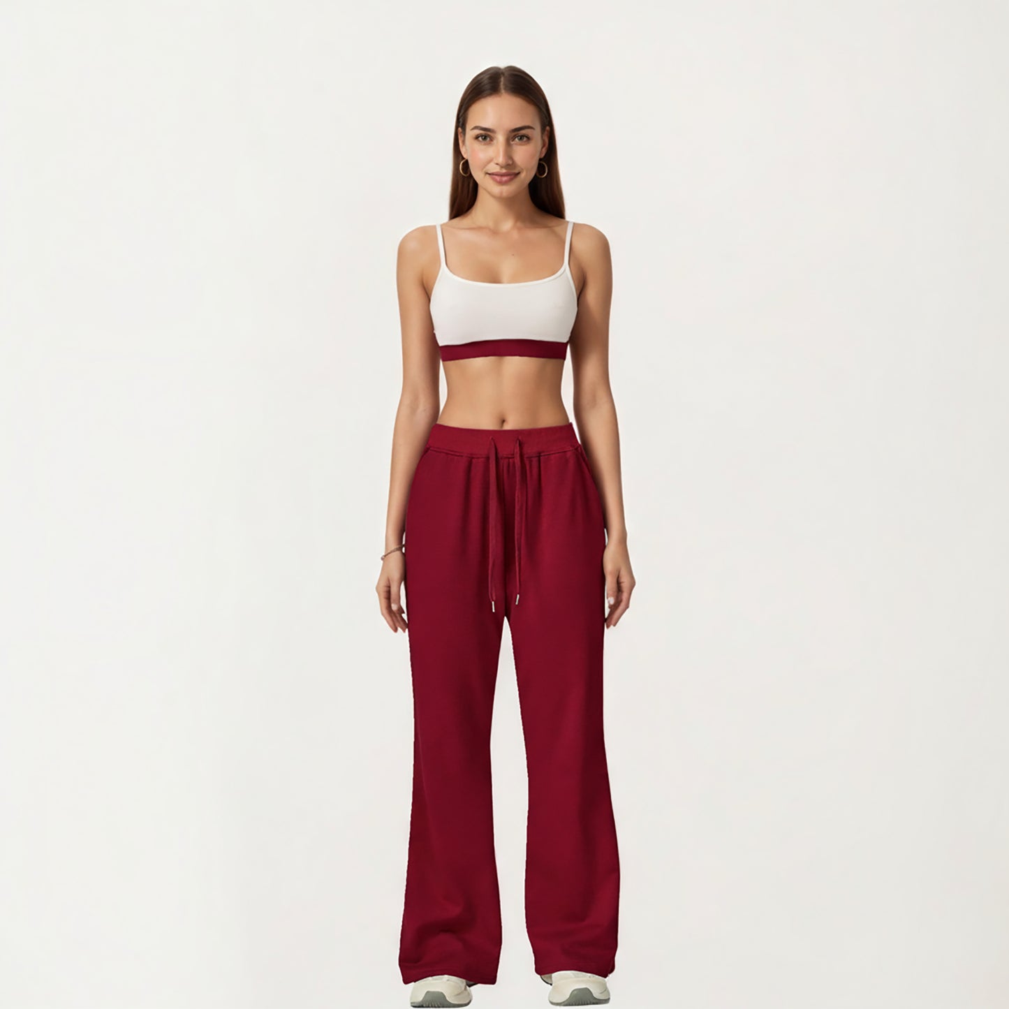 Wide Leg High Waist Drawstring Pants with Relaxed Fit and Soft Stretch Fabric