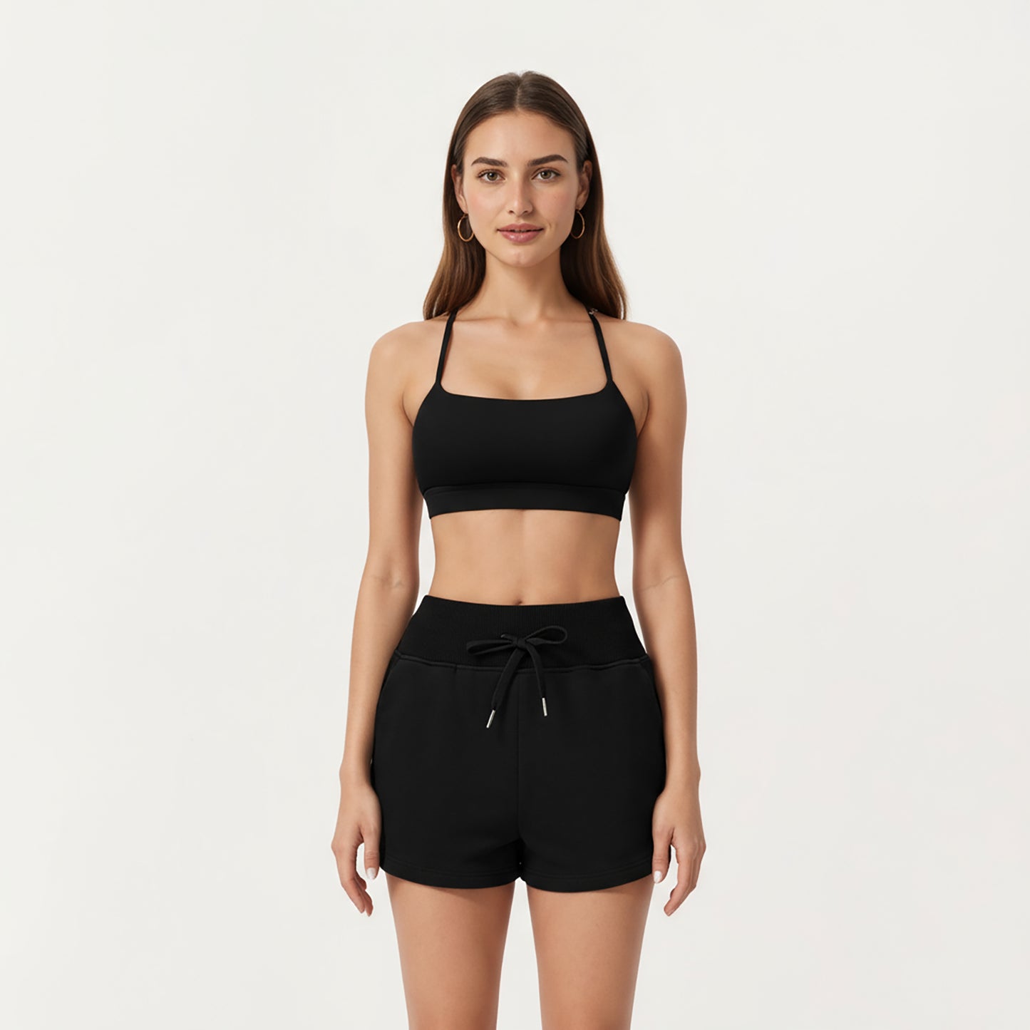 High Waist Drawstring Athletic Shorts with Soft Stretch Fabric and Side Pockets