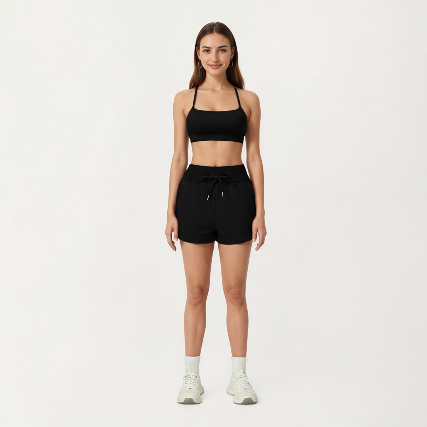 High Waist Drawstring Athletic Shorts with Soft Stretch Fabric and Side Pockets