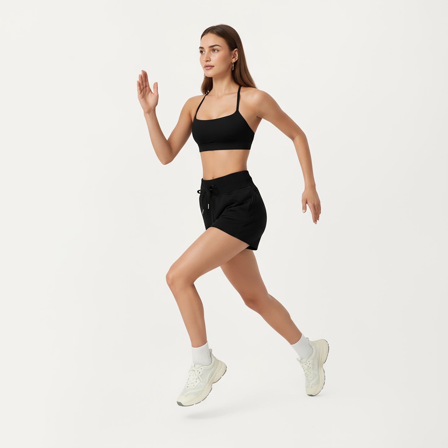 High Waist Drawstring Athletic Shorts with Soft Stretch Fabric and Side Pockets