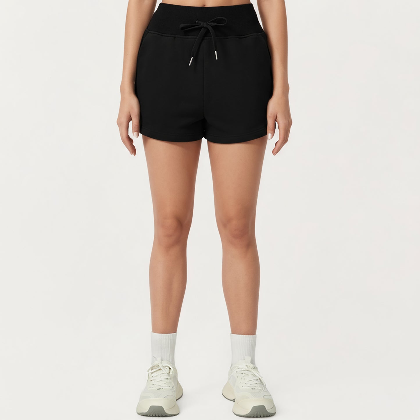 High Waist Drawstring Athletic Shorts with Soft Stretch Fabric and Side Pockets