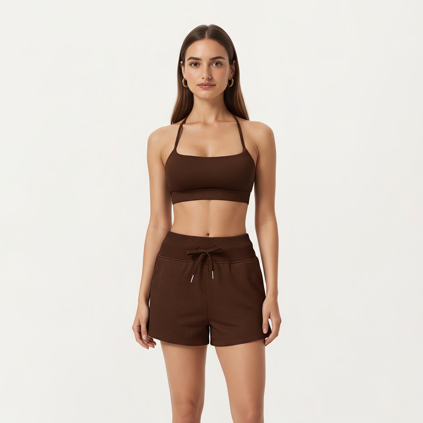 High Waist Drawstring Athletic Shorts with Soft Stretch Fabric and Side Pockets