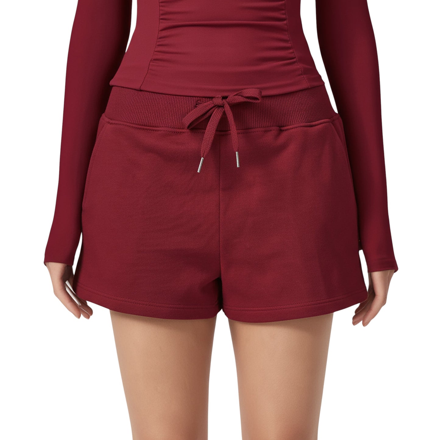 High Waist Drawstring Athletic Shorts with Soft Stretch Fabric and Side Pockets