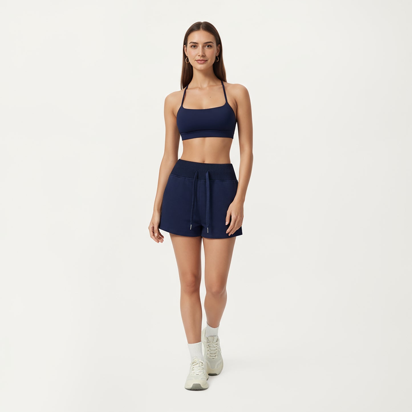High Waist Drawstring Athletic Shorts with Soft Stretch Fabric and Side Pockets
