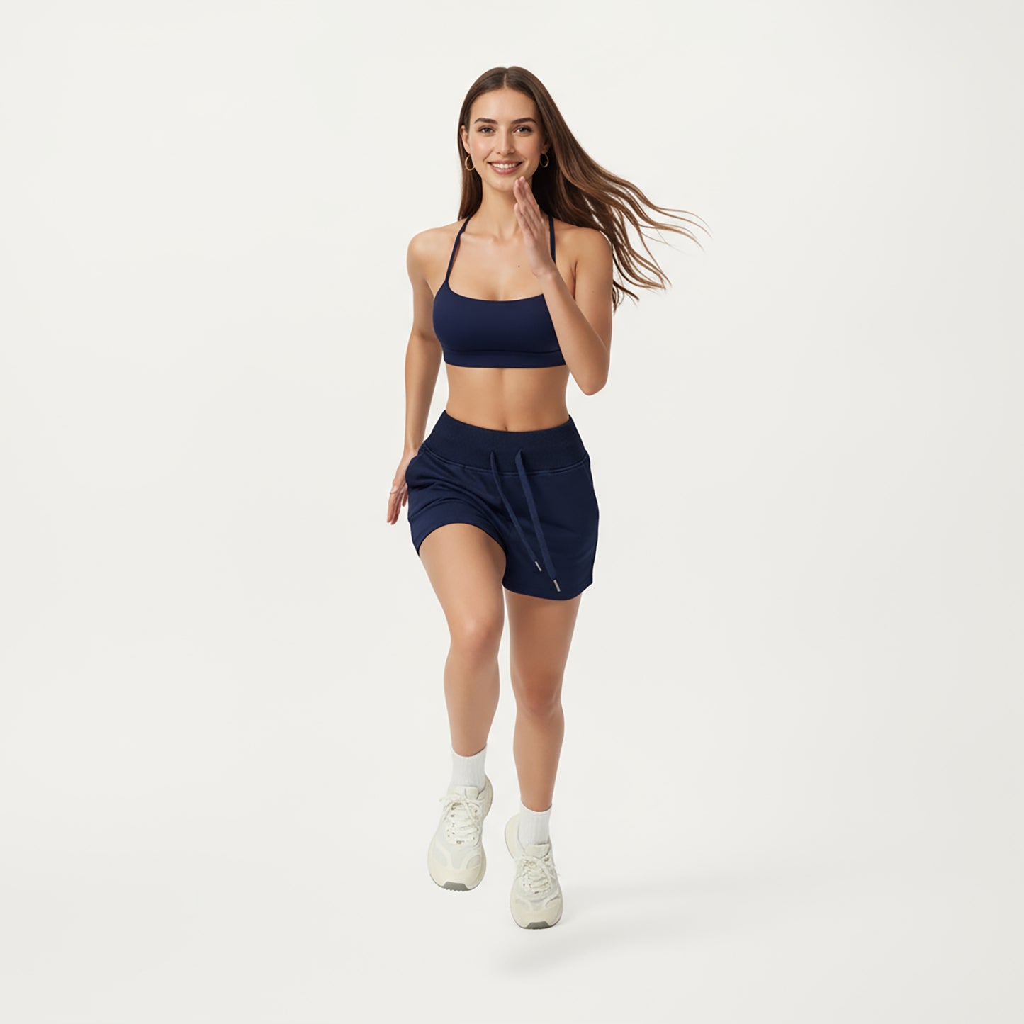 High Waist Drawstring Athletic Shorts with Soft Stretch Fabric and Side Pockets