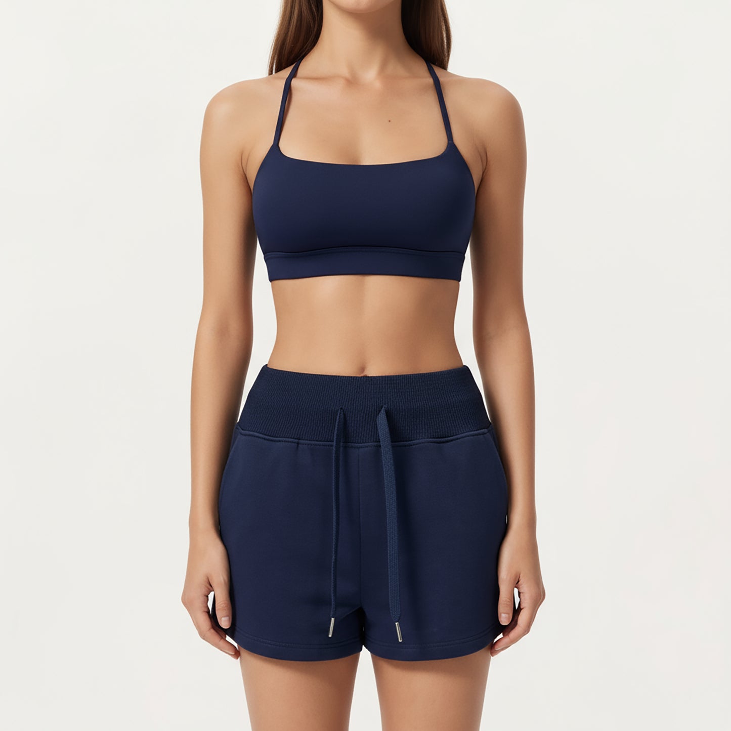 High Waist Drawstring Athletic Shorts with Soft Stretch Fabric and Side Pockets