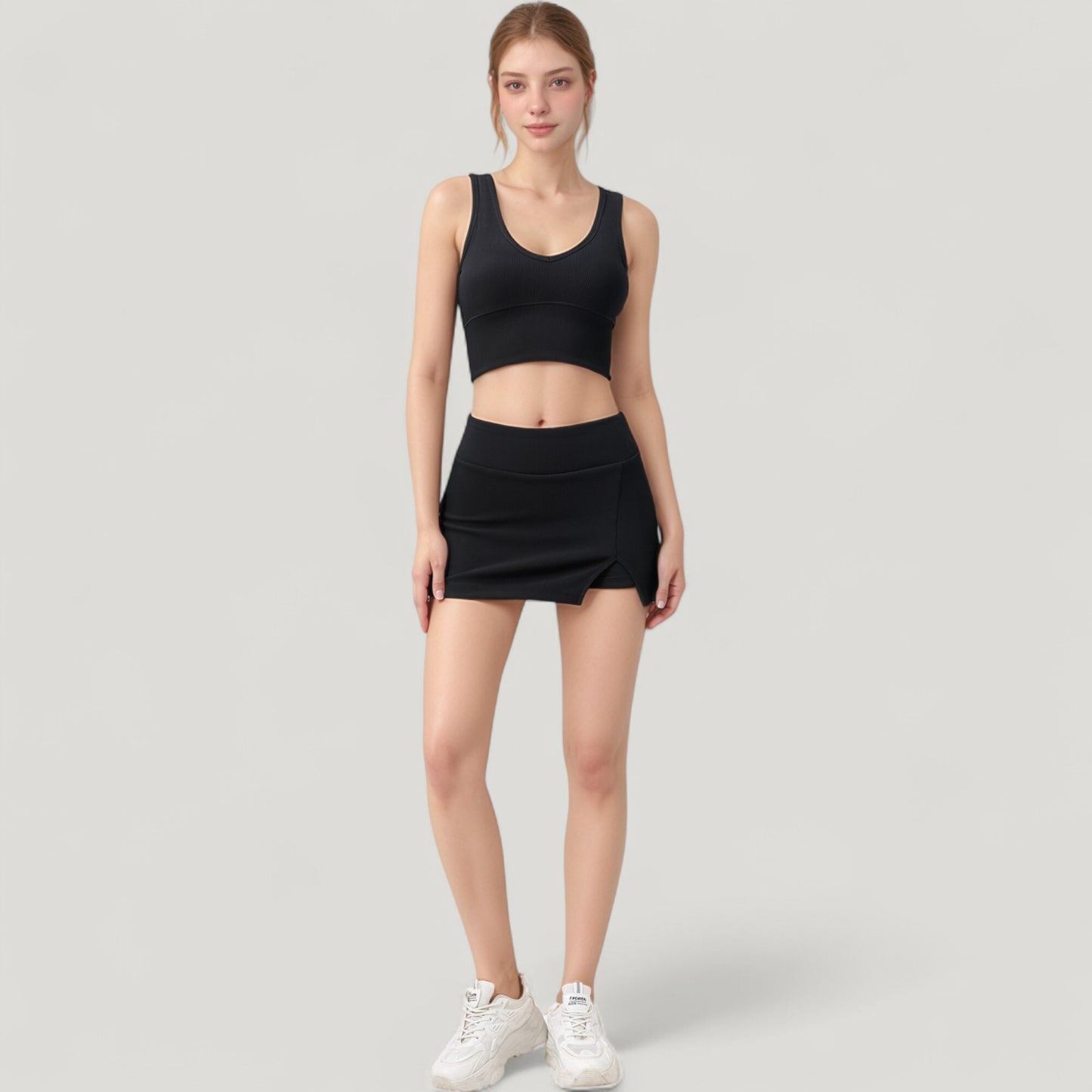 Ribbed Sports Bra with Wide Straps and Scoop Neckline for Low to Medium Impact Activities