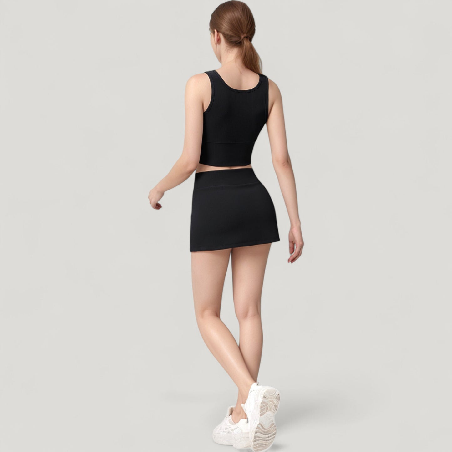 Ribbed Sports Bra with Wide Straps and Scoop Neckline for Low to Medium Impact Activities
