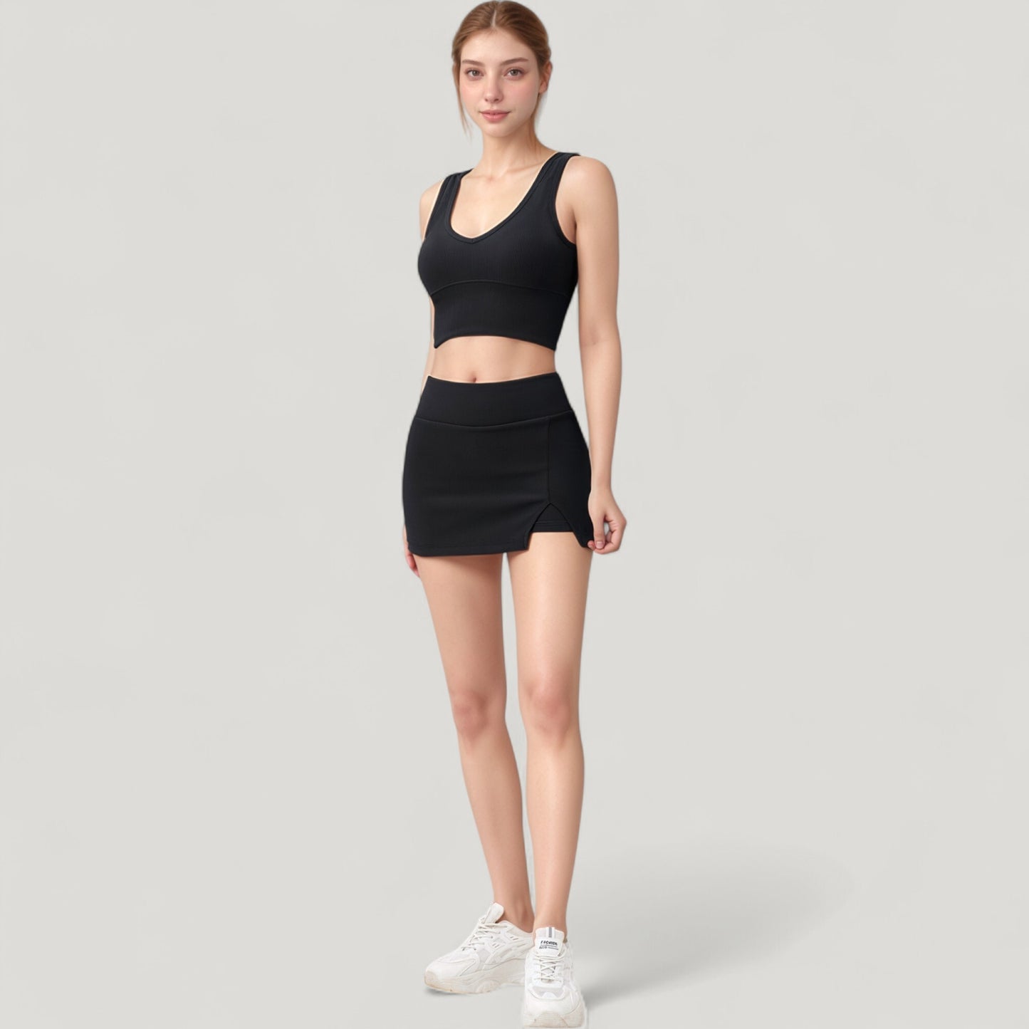Ribbed Sports Bra with Wide Straps and Scoop Neckline for Low to Medium Impact Activities
