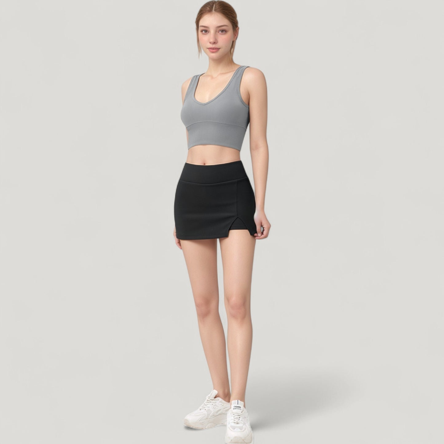 Ribbed Sports Bra with Wide Straps and Scoop Neckline for Low to Medium Impact Activities