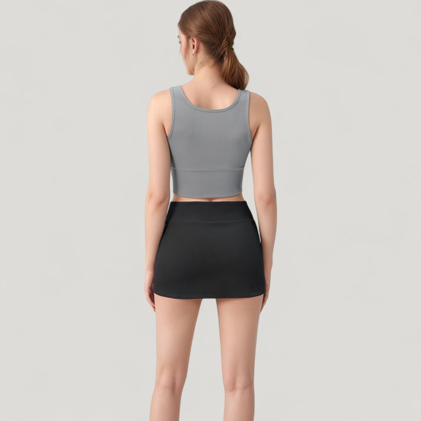 Ribbed Sports Bra with Wide Straps and Scoop Neckline for Low to Medium Impact Activities