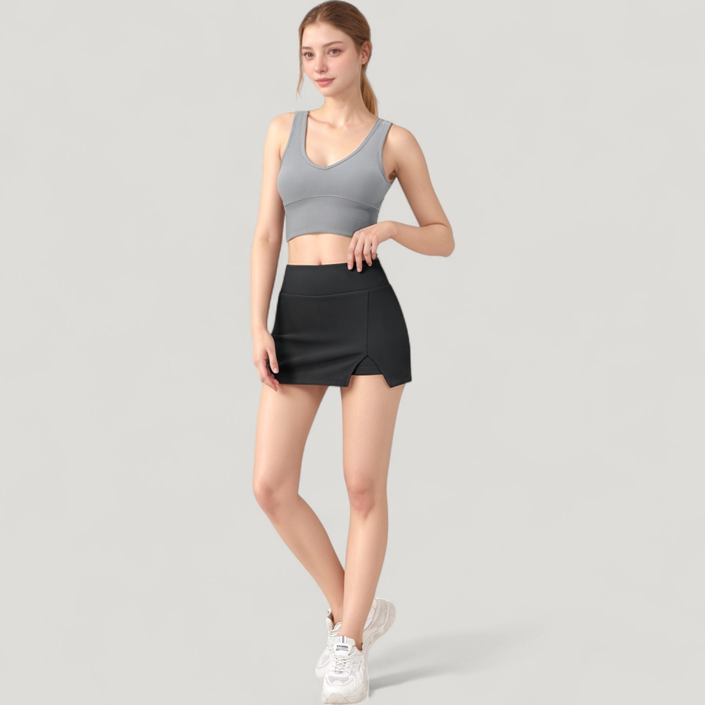 Ribbed Sports Bra with Wide Straps and Scoop Neckline for Low to Medium Impact Activities