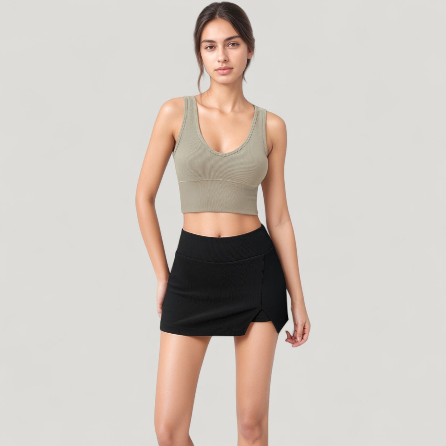 Ribbed Sports Bra with Wide Straps and Scoop Neckline for Low to Medium Impact Activities